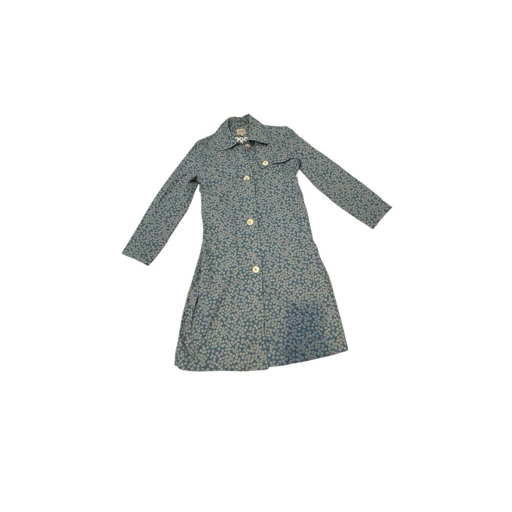 Twinkle By Wenlan Jacket Womens Size Medium Blue Floral Textured Long Overcoat .